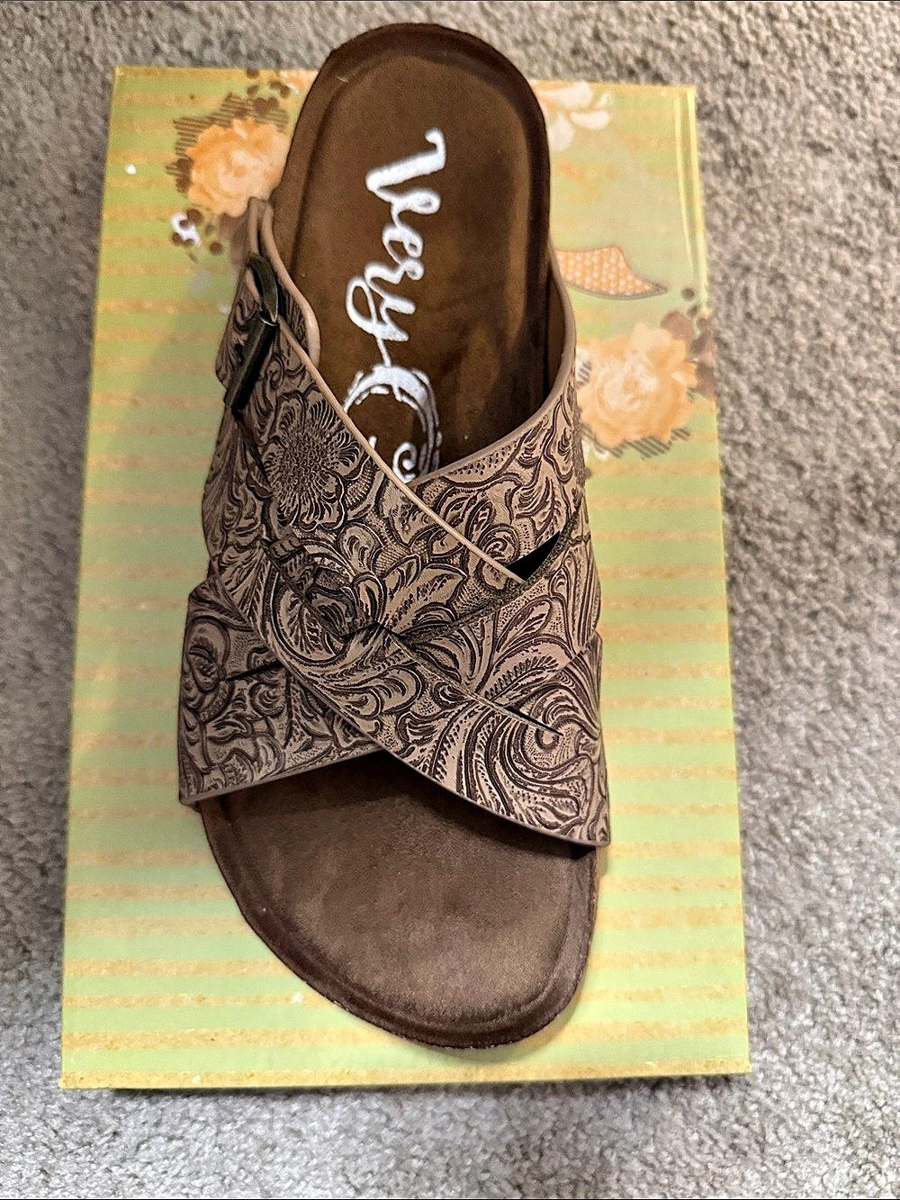 Very G Jada Paisley Strap Sandals in Brown & Black